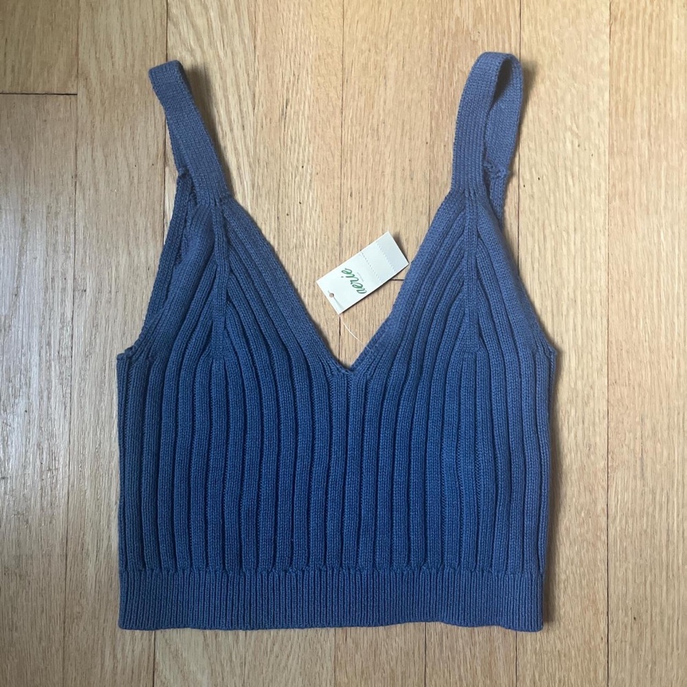 Aerie Blue Crop Top with Ribbed Knit Design